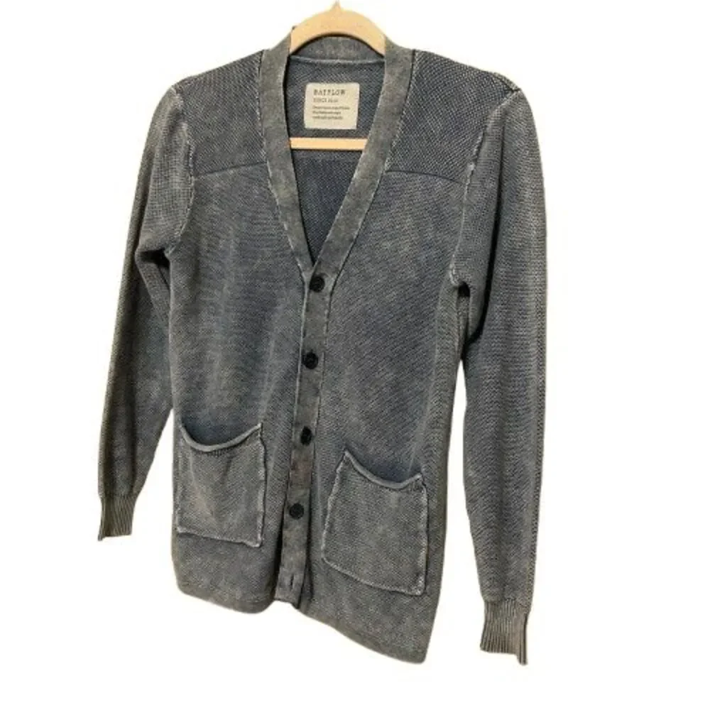 Bayflow Linen Blend Cardigan Sweaters Size 2 US Small Blue Vintage Wash Pockets